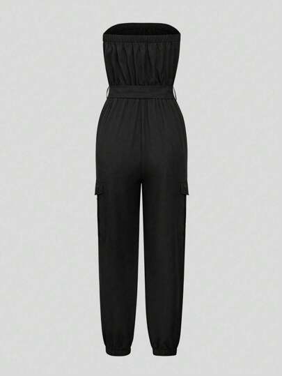 Glyssa Women Fashion Solid Color Strapless Jumpsuit