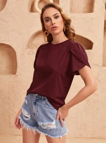 SHEIN Clasi Áo thun dệt kim tay ngắn cổ tròn màu trơn mùa hè - Màu Tím - Xem 5