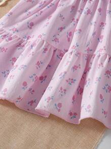 Baby Girls' Fresh And Lovely Floral Print Dress For Spring/Summer - Pink - View 4
