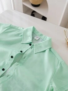 SHEIN Young Boy 1pc Casual College Style Back Slogan Graphic Shirt, Comfortable Breathable Linen Fabric, Suitable For Spring And Summer