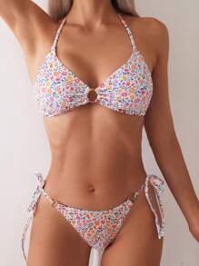 SHEIN Swim Summer Women Fashionable Circle Pattern Print Bikini Swimwear Set - Multicolor - View 4