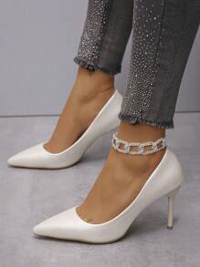 女士新款白色高跟鞋，白色婚鞋 - 白色 - 查看 2
