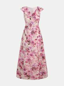 SHEIN Vestido de verano para adolescentes con estampado floral, cuello en V, volantes y abertura lateral