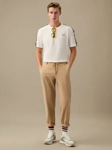 Manfinity VCAY Men Cotton Graphic Tape Side Tee,Back To School - White - View 4