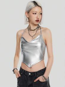 SHEIN Coolane Silver Halter Neck Women's Top - Silver - View 1