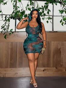 Maweii Plus Size Tie-Dye Fringe Váy Bodycon hở lưng gợi cảm - Nhiều màu - Xem 4