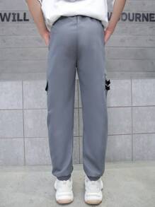 Teen Boy Fashionable Casual Jogger Pants With Large Pockets And Drawstring Closure - Dark Grey - View 2
