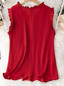 SHEIN Clasi 大碼褶邊素色襯衫 - 酒紅色 - 查看 2