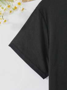 SHEIN 夏季短袖圆领图案印花 T 恤图案 T 恤女式上衣 - 黑色 - 查看 6