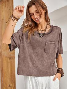 Bohemela Ladies" Solid Color Patch Pocket Loose Fit Casual T-Shirt With Round Neck For Summer