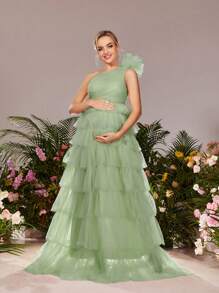 Faeriesty Sukienka ciążowa Faeriesty Dressalisa z siateczki na jedno ramię, warstwowa, na bal maturalny