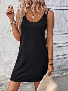 EMERY ROSE Ladies" Solid Color Simple Sleeveless Dress