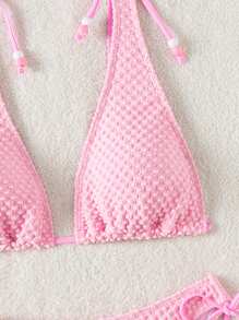 Swim Mod 女士纯色纹理比基尼套装，适合夏季度假