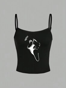 SHEIN EZwear Canottiera sexy casual con motivo teschio, canotta slim estiva da donna