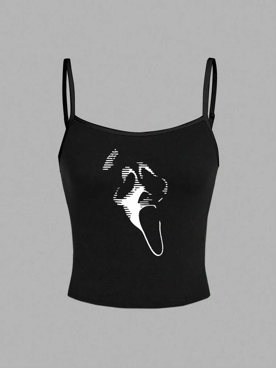 SHEIN EZwear Canottiera sexy casual con motivo teschio, canotta slim estiva da donna