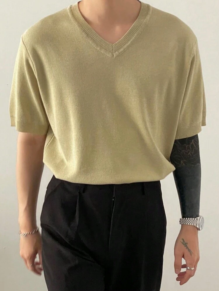 Men Summer Solid Knitted Top