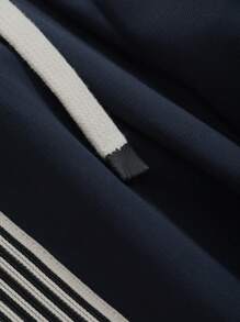 DAZY 女式拼接侧开衩褶裥抽绳腰休闲直筒裤，女式慢跑裤 - 藏蓝色 - 查看 6