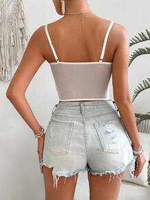 SHEIN VCAY Summer Lace Floral Corset White Top - White - View 2