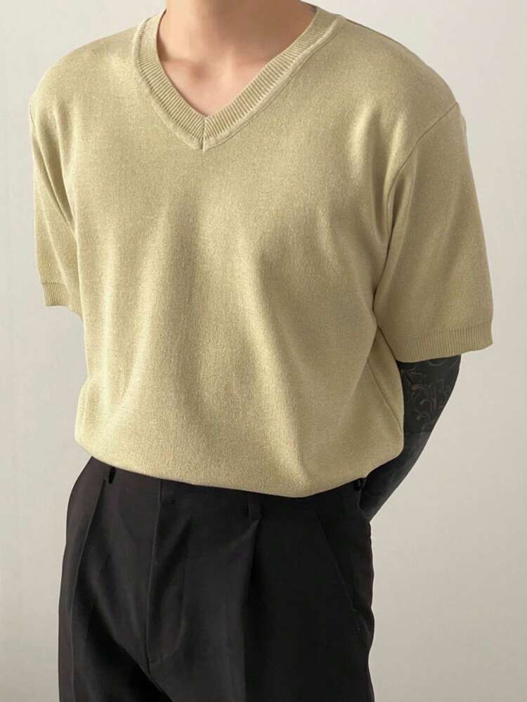 Men Summer Solid Knitted Top