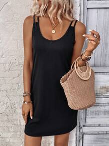 EMERY ROSE Ladies" Solid Color Simple Sleeveless Dress