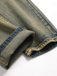 Men Ripped Slant Pocket Jeans - Dark Wash - View 4