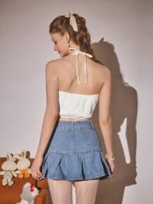 Aveloria Rosie Top estivo con spalline senza spalline decorato con fiori 3D con sottile collo ad imbuto, adatto per uscire