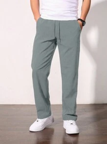 Manfinity Homme Men Solid Color Simple Daily Trousers - Dark Grey - View 3
