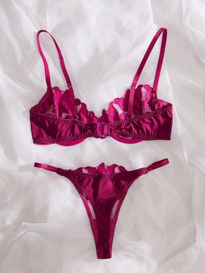 Esselle Women Verleidelijke Geborduurde Flower Underwear Set, Pieces Underwire BH Slipje Lingerie Set view 2