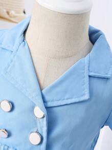 Baby Girl Polka Dot Tulle Patchwork Layered Cake Dress Double-Breasted Suit Collar Dress - Blue - View 3
