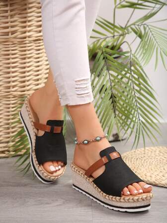 Summer New One-Piece Open Toe Fashion Women Wedge Thick-Soled Slippers
