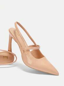 SheIn BIZ Zapatos de tacón alto de punta fina de mujer, estilo simple - Albaricoque - Ver 6