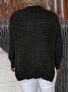 SHEIN LUNE Plus Split Hem Drop Shoulder Sweater Knit Pullover Fall Winter Sweater - Black - View 2