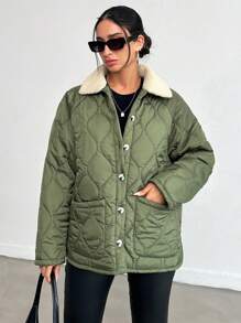 EURMUSE Essnce Slant Pocket  Puffer Oversized Winter Coat - Green - View 6