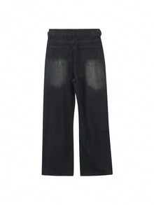 Women Pocket Distressed Wide Leg Loose Casual Jeans