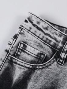 SHEIN Short en jean noir délavé pour garçon préadolescent, décontracté, à la mode et confortable pour l'été, haute élasticité - Noir - Voir 5