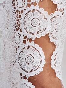 Soleia Pantalones de pierna ancha suelta de moda con encaje soluble en agua, diseño de hueco y abertura