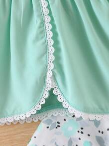 Completino per bambina con camicetta/top elegante verde menta con colletto in pizzo rifinito, leggings a fantasia floreale e pantaloni lunghi, carino per la primavera e l"estate - Menta Verde - Visualizzare 4