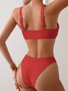 SHEIN Swim Women Solid Color Twist Design Bikini Set For Summer Beach Swimming