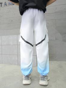 Pantalones de carga frescos para adolescentes con gradiente, bolsillos con solapa abatible y puños