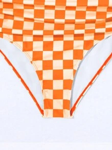 SHEIN Swim Women Checkered Print Square Neck Underwire Bikini Set For Summer Beach