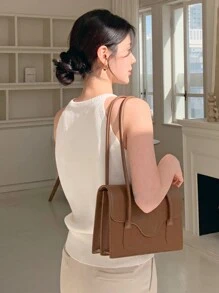 DAZY Top de tirantes con hombros al descubierto de estilo simple, unicolor para uso diario de mujer