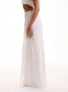 MUSERA Embroidered Floral Linen Feel Low Waist Maxi Skirt Ibiza Boho Summer Elegant Chic Vacation - Baby Pink - View 5