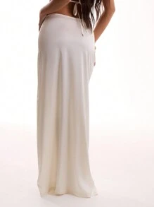 MUSERA Satin Drape Front Maxi Skirt Boho Summer Cute Vacation Elegant Ibiza Party Holiday - White - View 2