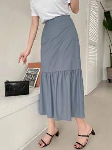 DAZY Women Fashionable Solid Color High Waist Long A-Line Skirt