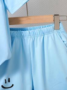 SHEIN Fashionable Summer Short Sleeve Top And Shorts Set With Simple  Face Print For Tween Boys, School, Campus, College