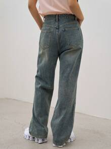 Dazy Designer Women's Vintage Washed Loose Straight Leg Jeans - Blue - View 5