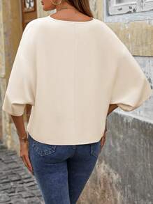 SHEIN LUNE Women Blouses Diikat Membungkus Plain Casual - Aprikot - View 2