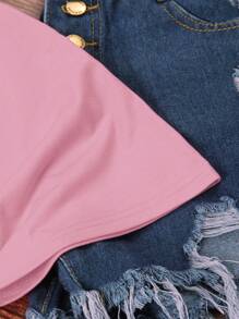 SHEIN LUNE 夏季心形印花圓領短袖T恤 - 藕粉色 - 查看 4