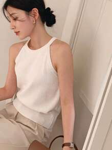 DAZY Top de tirantes con hombros al descubierto de estilo simple, unicolor para uso diario de mujer