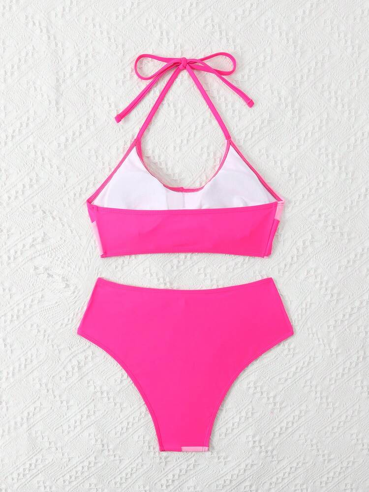 Women's Color-Block Halter Strap Separated Bikini Set Summer Beach